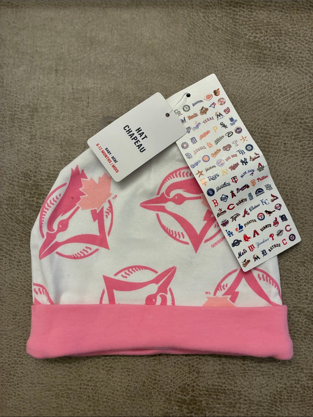 MLB Pink and White Kids Logo Beanie - Toronto Blue Jays Motif 6-12 mth girl